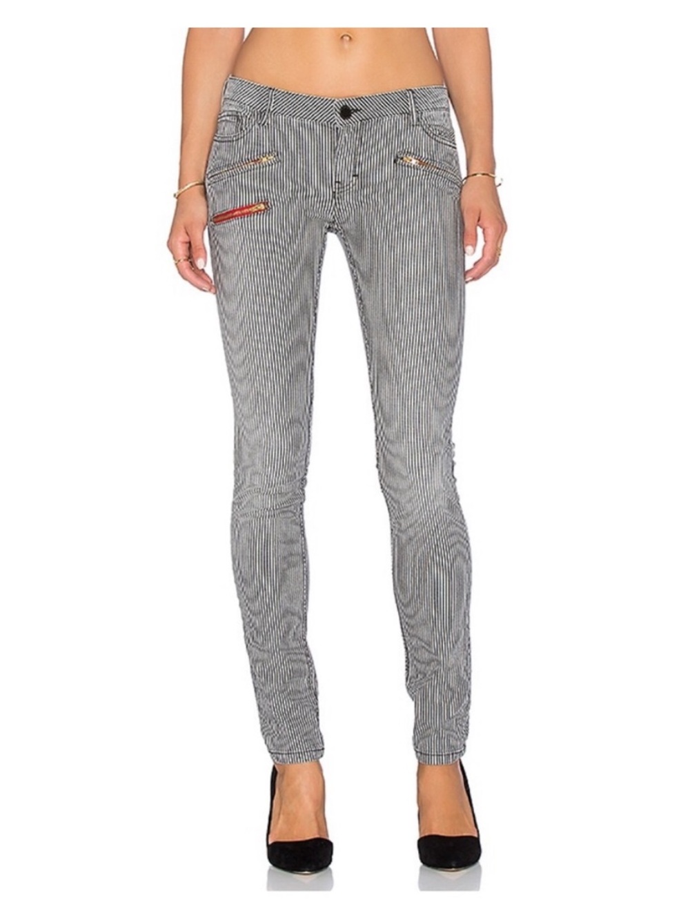 Etienne Marcel Zip Skinny in Stripe Black White Sz 24